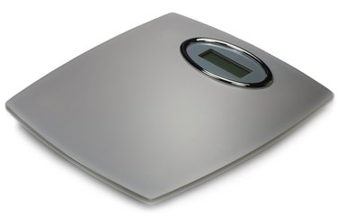 Digital Bathroom Scales, Grey Silver Matt Glass, Isolated Macro Closeup