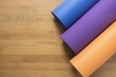 Yoga mats on the wood table