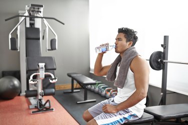 Taking a break from his workout