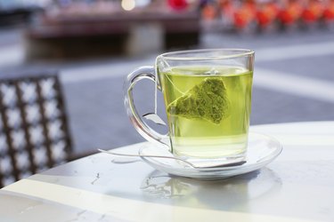 Hot green tea in a cafe