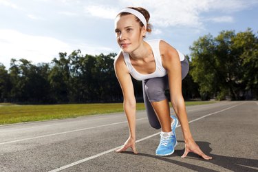 Woman getting ready to start on Stadium.