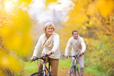 Active seniors riding bikes