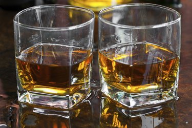 Golden Brown Whisky on the rocks in a glass