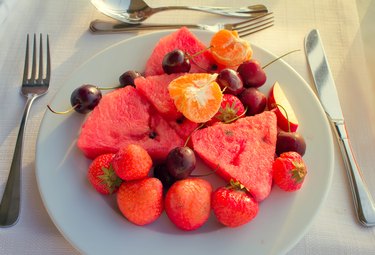 Fruit dessert, diverse fruits and berries.