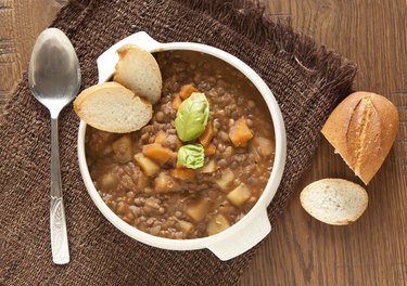 Fresh lentil soup with potato and carrots