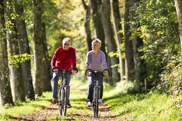 Seniors exercising with bicycle