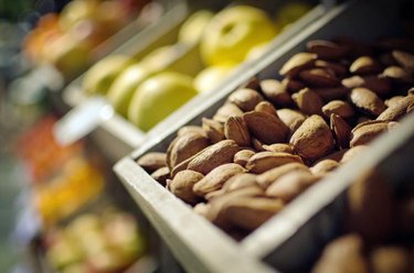 Almonds and fruits at the market in Spain.