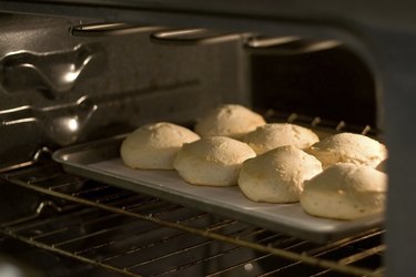 Pan of biscuits in oven