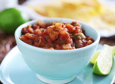 mexican salsa in blue bowl