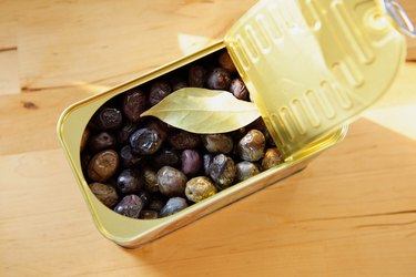 Canned olives with bay leave organic bio food