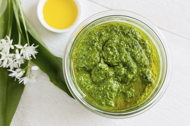 Pesto with wild garlic in a jar