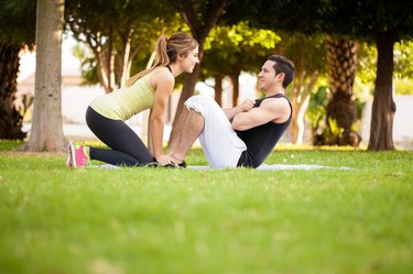 Exercising together outdoors