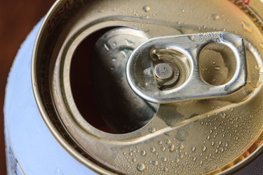 Closeup shot from the pull ring on a beverage can