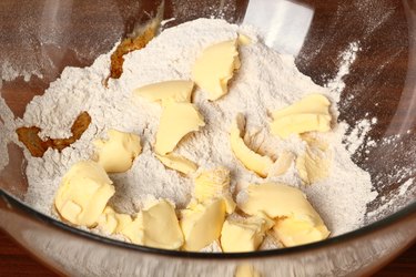 Flour mixture and butter. Making Christmas Gingerbread Cookies