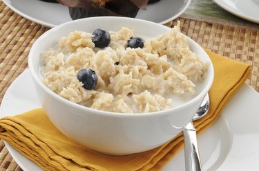 Oatmeal with blueberries closeup