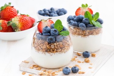 diet dessert with yogurt, muesli and fresh berries
