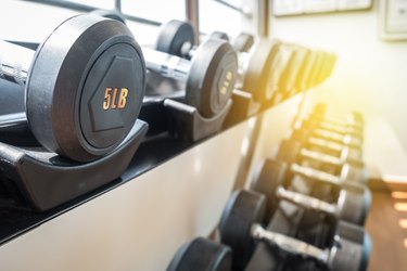 dumbbells on rack