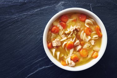 top down photo of chicken noodle soup