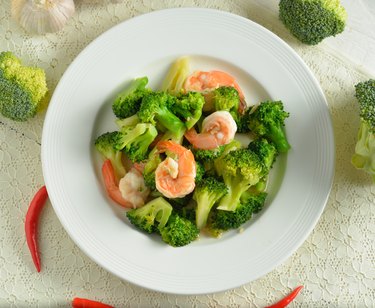 Thai healthy food stir-fried broccoli with shrimp