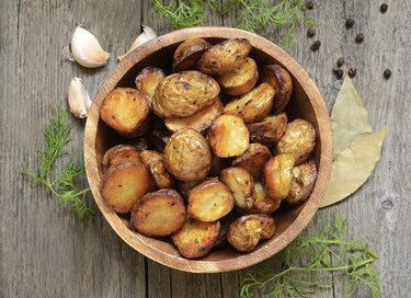 Roasted potato starchy vegetables in bowl