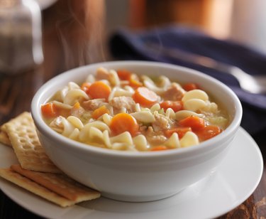 steamy bowl of chicken noodle soup