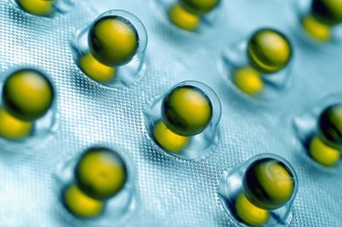 Foil pack of tablets, extreme close-up, part of, selective focus