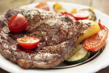 Kobe beef ribeye steak with grilled vegetables