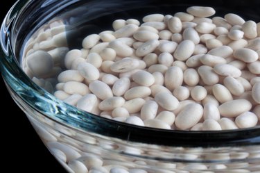 Soaked beans in a bowl closeup
