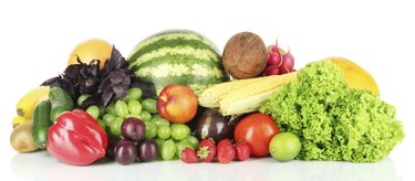 Different fruits and vegetables isolated on white