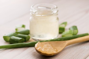 aloe vera juice with fresh leaves