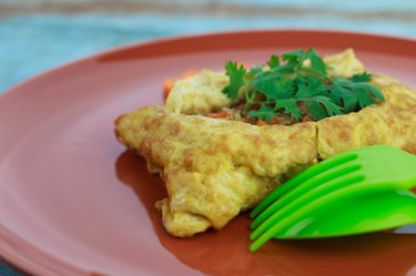 stuffed omelette, Omelet with vegetable salad and Heart-shaped c