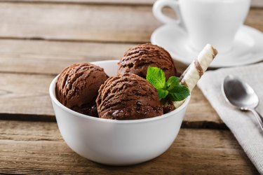 Chocolate coffee ice cream ball in a bowl