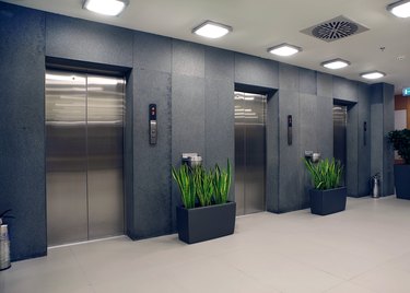 modern office building and elevators