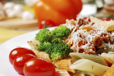 Pasta bolognese on the wooden table