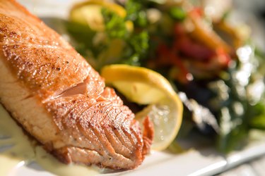 Plate of seafood and salad