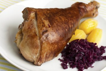 roasted leg of turkey with potato,cabbage
