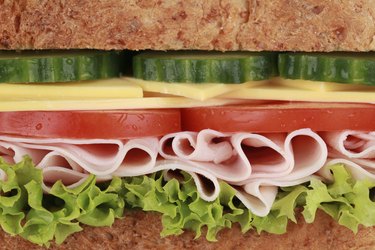 Closeup of a sandwich with ham