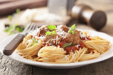 spaghetti with meatballs in tomato sauce