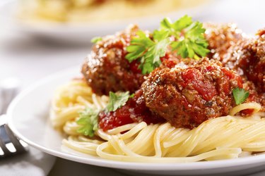 pasta with meatballs and parsley
