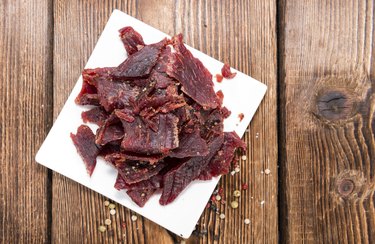 Beef Jerky on wooden background