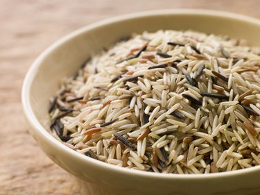 Bowl of Uncooked Wild, Basmati and Red Carmague Rice