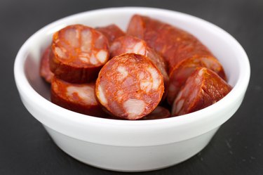 chorizo in white bowl