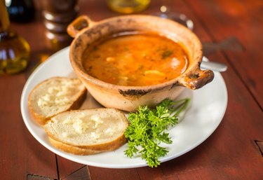 Fish soup with bread and garlic