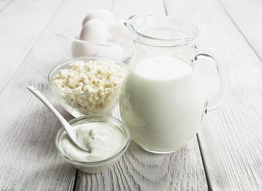 Dairy products and eggs on the table