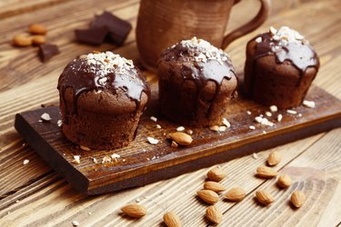 Homemade chocolate muffins with nuts