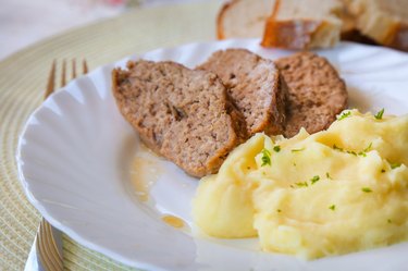 Slices of meatloaf with  mashed potatoes