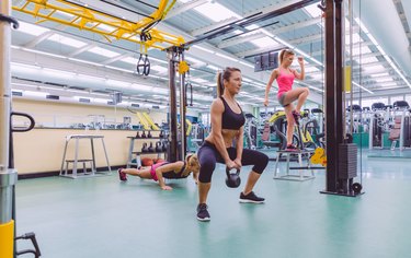 Women group training in a crossfit circuit