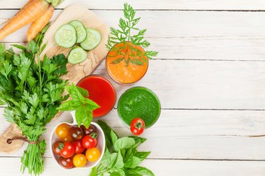 Fresh vegetable smoothie. Tomato, cucumber, carrot