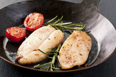 Fish Steak Fried in Iron Pan