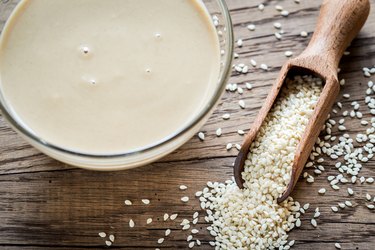 Bowl of tahini with sesame seeds